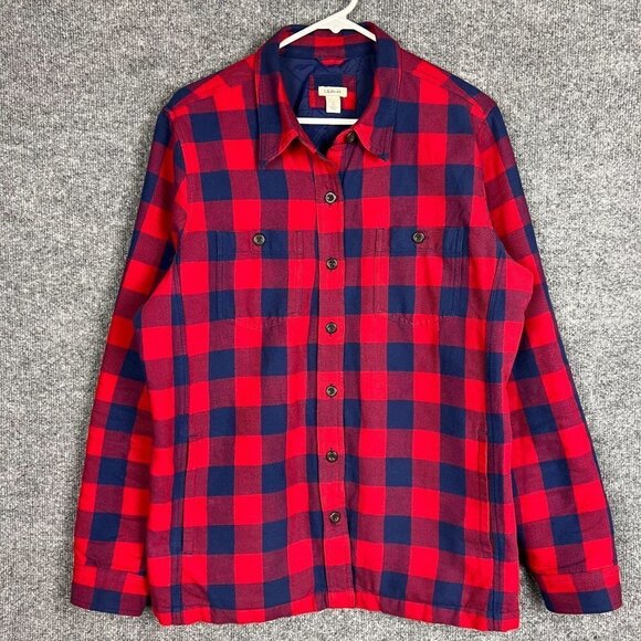 L.L Bean Primaloft Plaid Quilt Lined Long Sleeve Button Down Shirt‎ Size L - Picture 1 of 10